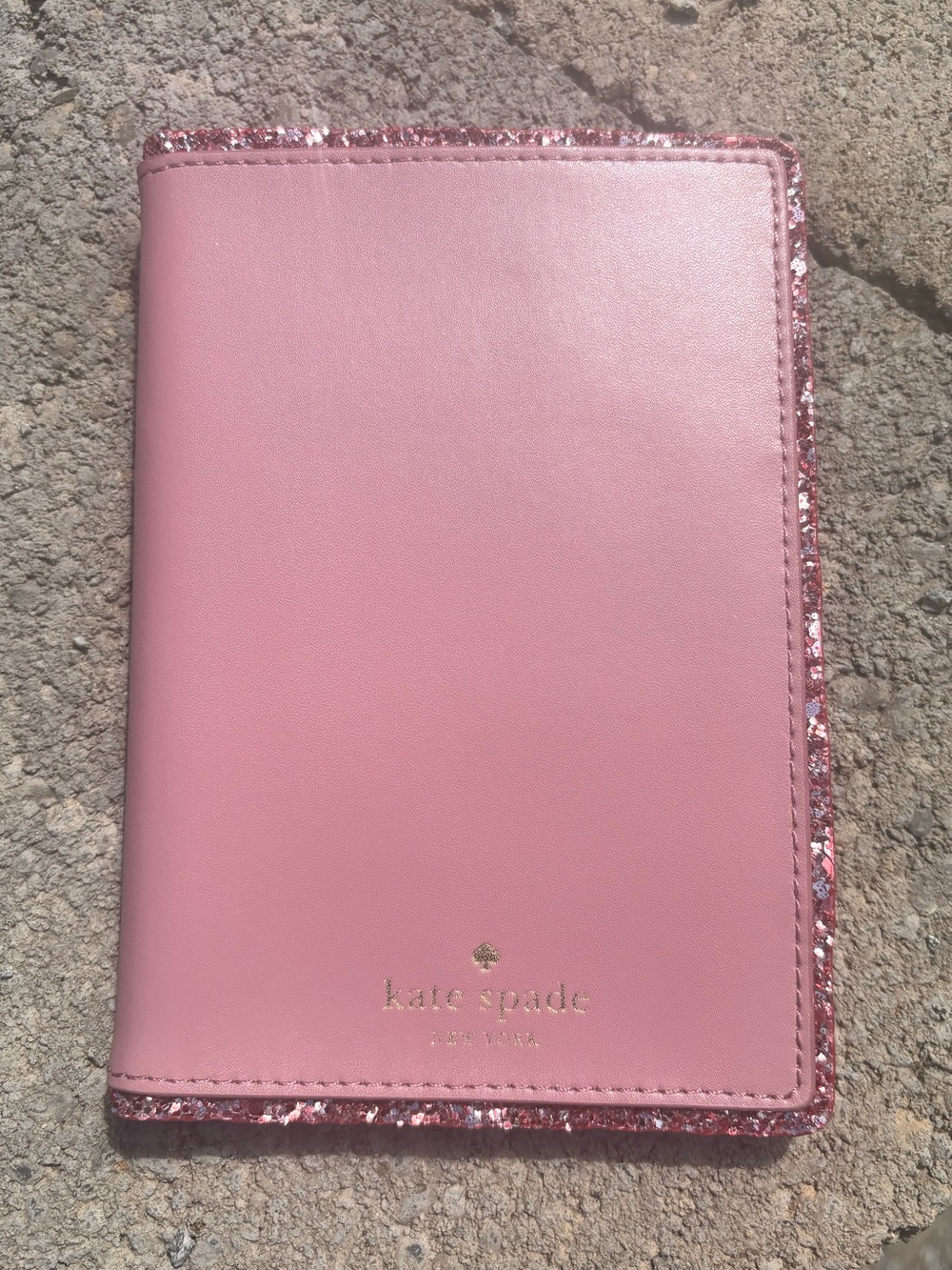 kate spade Pink Leather Passport/Card Holder with Glitter Trim